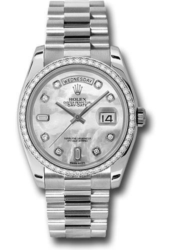 Rolex Platinum Day-Date 36 Watch - Bezel - Mother-Of-Pearl Diamond Dial - President Bracelet - 118346 mdp
