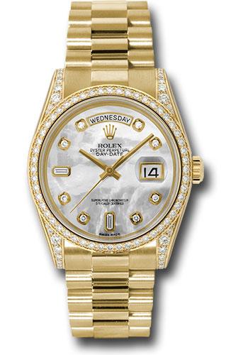 Rolex Yellow Gold Day-Date 36 Watch - Bezel - White Mother-Of-Pearl Diamond Dial - President Bracelet - 118388 mdp