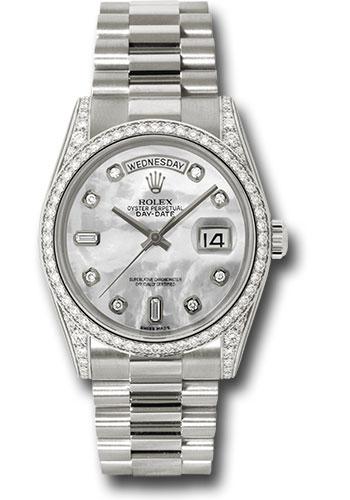 Rolex White Gold Day-Date 36 Watch - Bezel - Mother-Of-Pearl Diamond Dial - President Bracelet - 118389 mdp