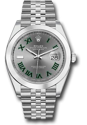 Rolex Steel Datejust 41 Watch - Smooth Bezel - Slate Green Roman Dial - Jubilee Bracelet - 126300 Wimbledon