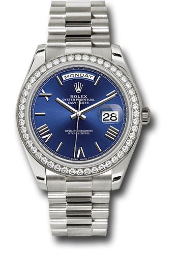 Rolex White Gold Day-Date 40 Watch - Bezel - Blue Bevelled Roman Dial - President Bracelet - 228349RBR blrp