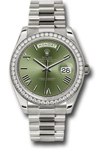 Rolex White Gold Day-Date 40 Watch - Bezel - Olive Green Bevelled Roman Dial - President Bracelet - 228349RBR ogrp