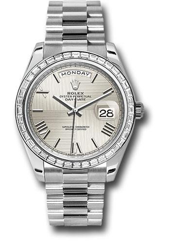 Rolex 950 Platinum Day-Date 40 Watch - Bezel - Silver Quadrant Motif Bevelled Roman Dial - President Bracelet - 228396TBR sqmrp