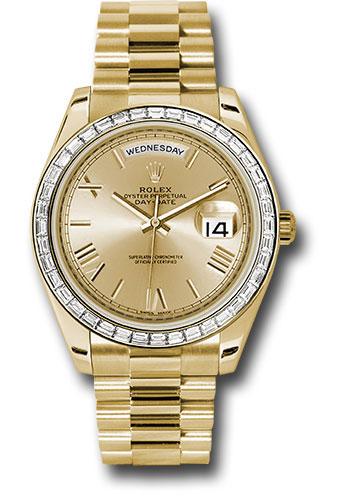 Rolex Yellow Gold Day-Date 40 Watch - Bezel - Champagne Bevelled Roman Dial - President Bracelet - 228398TBR chrp