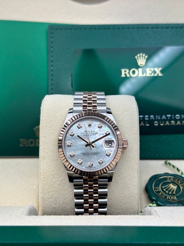 Rolex Steel and Everose Gold Datejust 31 Watch - Fluted Bezel - Silver Diamond Dial - Jubilee Bracelet - 278271 mdj