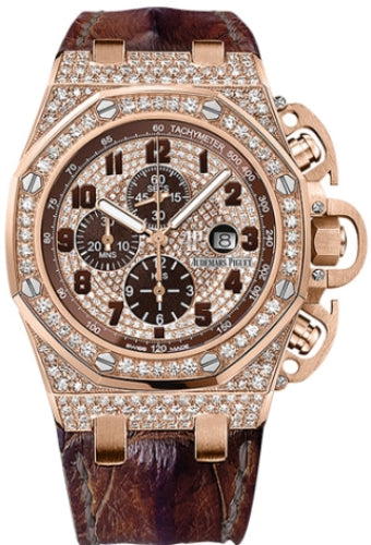 Audemars Piguet Royal Oak Offshore Chronograph 48mm Diamond Pave Arabic Rose Gold Diamond Set Leather - 26215OR.ZZ.A801CR.01
