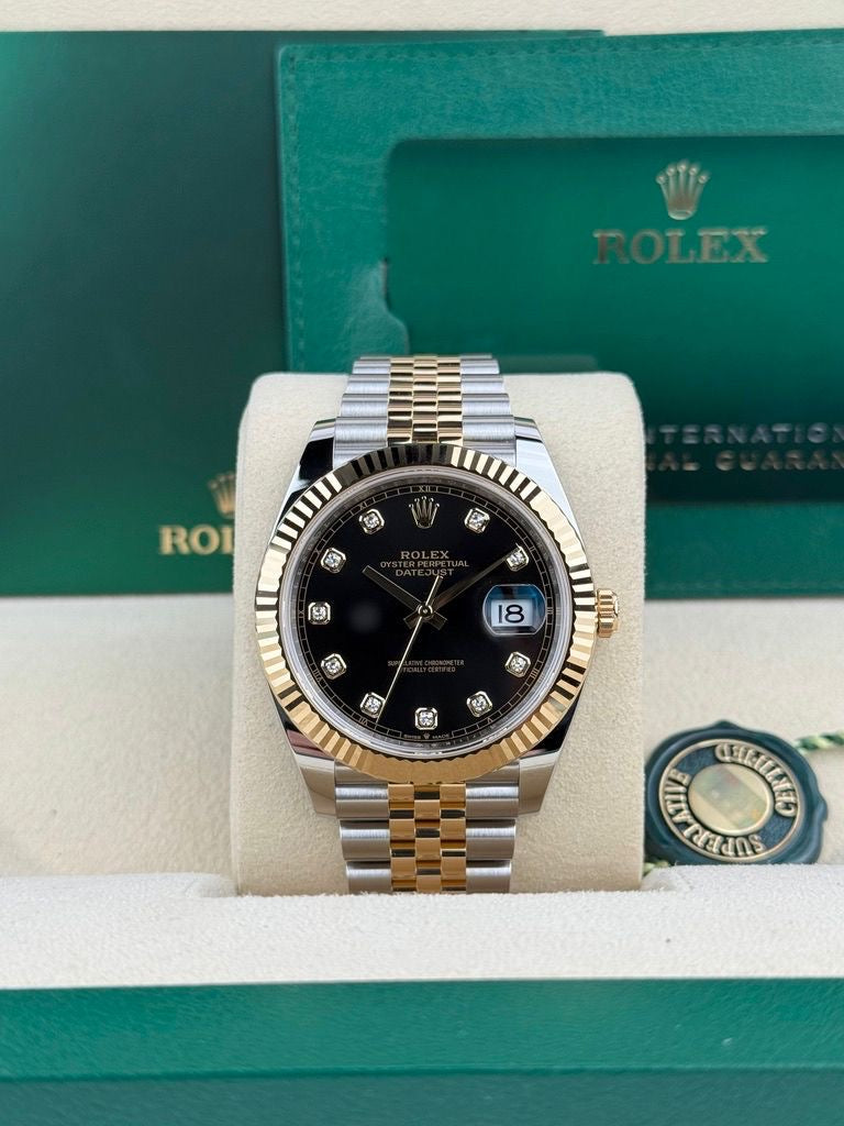 Rolex Steel and Yellow Gold Rolesor Datejust 41 Watch - Fluted Bezel - Black Diamond Dial - Jubilee Bracelet - 126333 bkdj