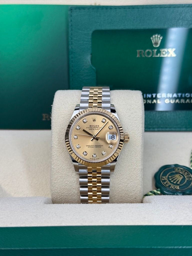 Rolex Steel and Yellow Gold Datejust 31 Watch - Fluted Bezel - Champagne Diamond Dial - Jubilee Bracelet - 278273 chdj