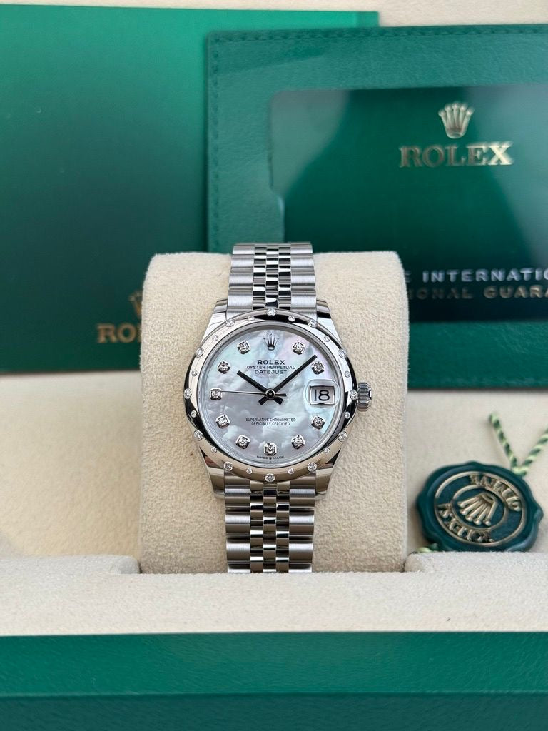 Rolex Steel and White Gold Datejust 31 Watch - Domed 24 Diamond Bezel - White Mother-Of-Pearl Diamond Dial - Jubilee Bracelet - 2020 Release - 278344RBR mdj