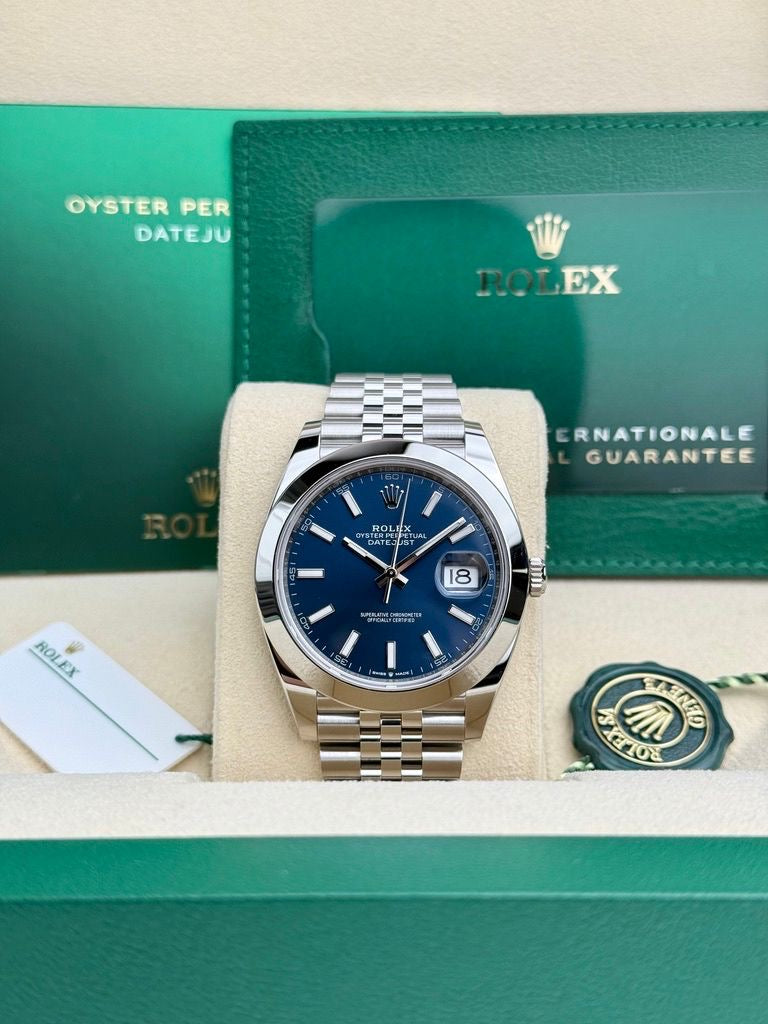 Rolex Steel Datejust 41 Watch - Smooth Bezel - Blue Index Dial - Jubilee Bracelet - 126300 blij