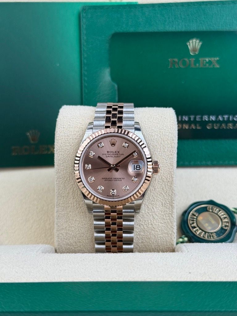 Rolex Steel and Everose Gold Datejust 31 Watch - Fluted Bezel - Chocolate Diamond Dial - Jubilee Bracelet - 278271 rodj