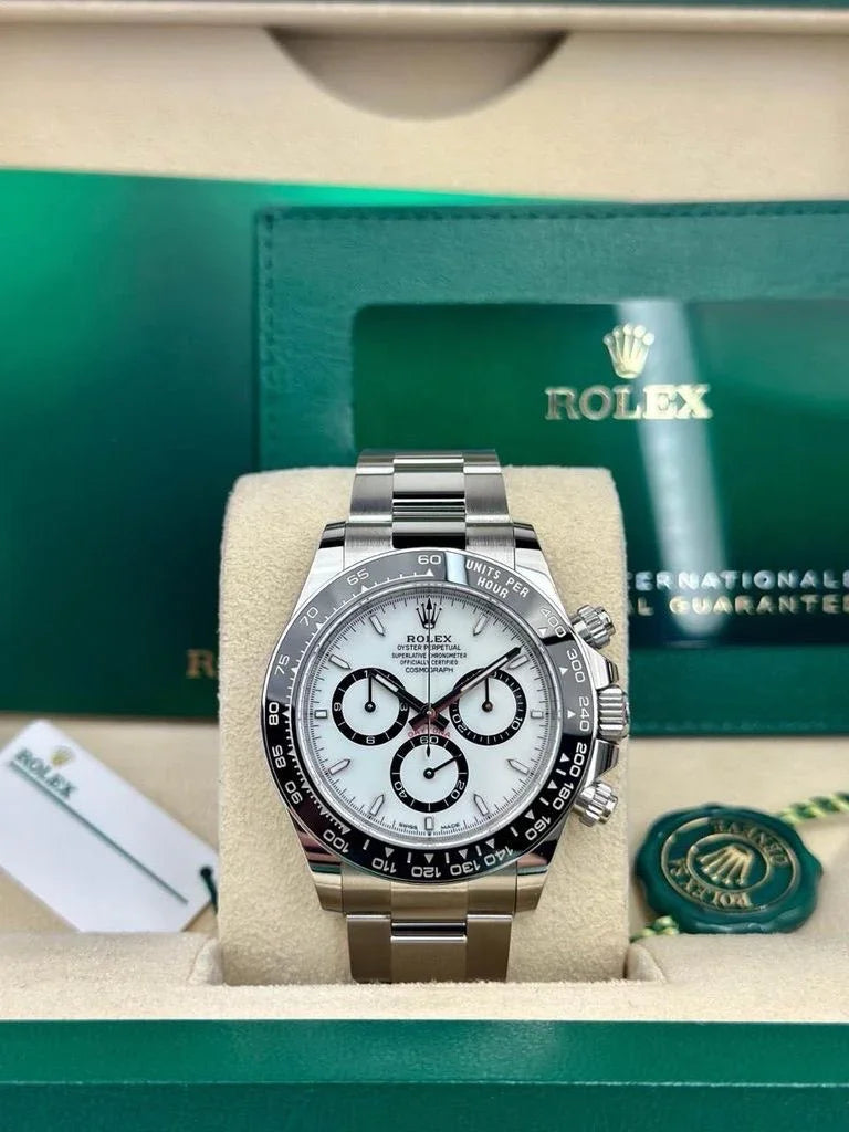 Rolex Oystersteel Cosmograph Daytona Watch - Black Cerachrom Bezel - White Index Dial - Oyster Bracelet - 126500ln PANDA