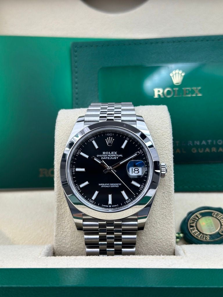Rolex Steel Datejust 41 Watch - Smooth Bezel - Black Index Dial - Jubilee Bracelet - 126300 bkij