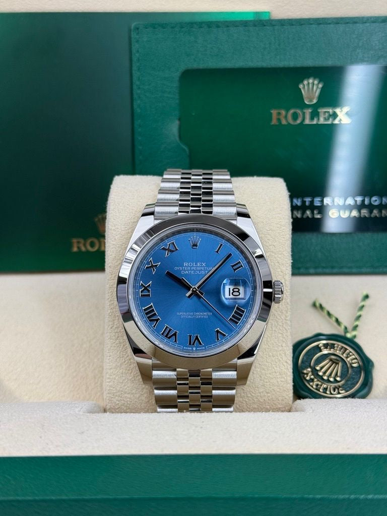 Rolex Steel Datejust 41 Watch - Smooth Bezel - Blue Roman Dial - Jubilee Bracelet - 126300 blrj