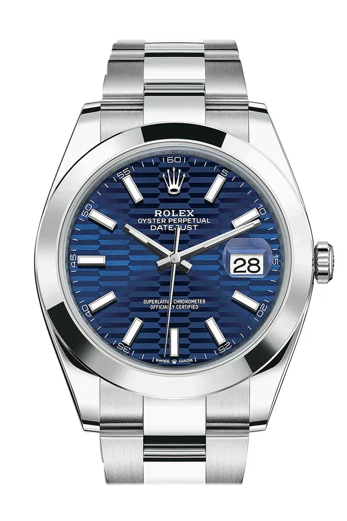 Rolex Datejust 41mm Stainless Steel Mens Watch 126334 Blue Fluted Dial with Oyster Bracelet