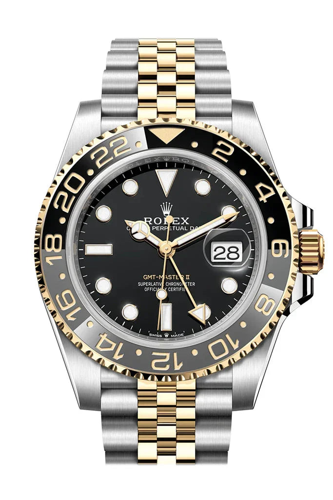 ROLEX GMT-Master II Black Dial Steel 18kt Yellow Gold Men's Watch 126713GRNR bumble bee