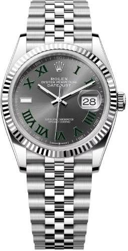 Rolex Datejust 36 White Gold/Steel "Wimbledon" Slate Roman Dial & Fluted Bezel Jubilee Bracelet Watch - 126234