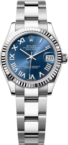 Rolex Datejust 31 White Gold/Steel Bright Blue Roman Dial & Fluted Bezel Oyster Bracelet - 278274