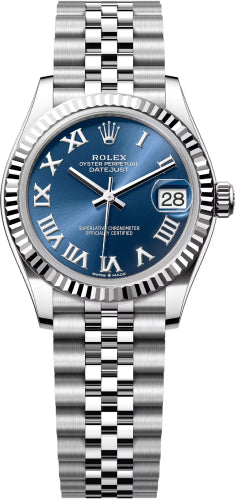 Rolex Datejust 31 White Gold/Steel Bright Blue Roman Dial & Fluted Bezel Jubilee Bracelet - 278274