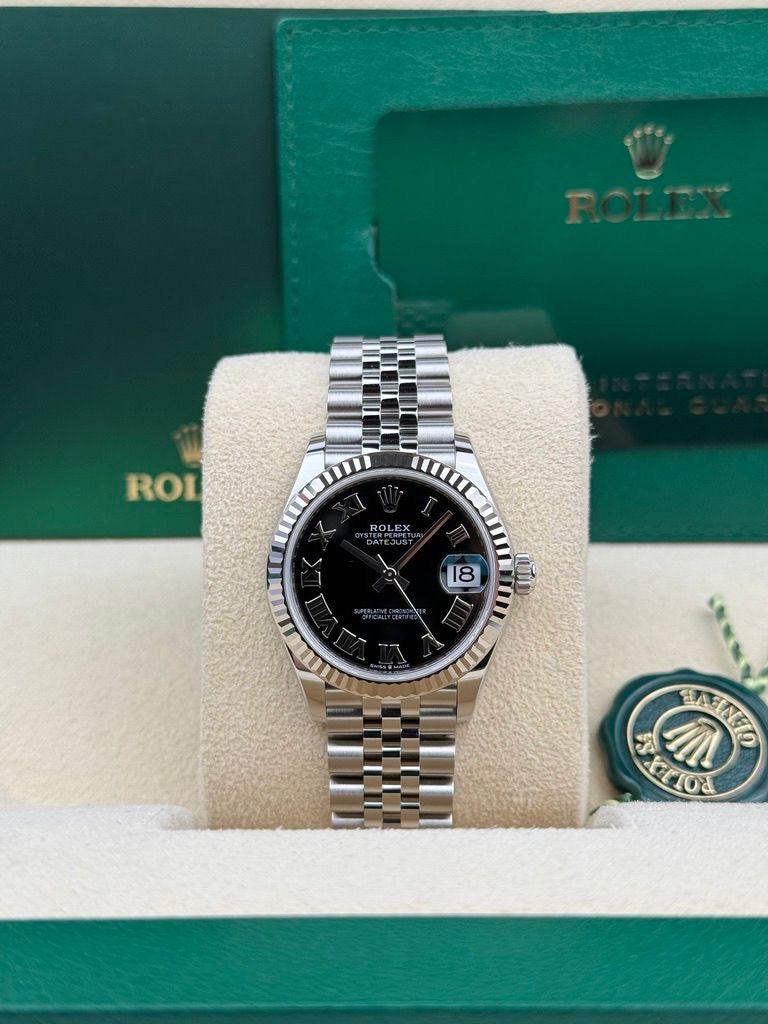 Rolex Steel and White Gold Datejust 31 Watch - Fluted Bezel - Black Roman Dial - Jubilee Bracelet - 278274 bkrj