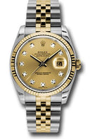 Rolex Steel and Yellow Gold Rolesor Datejust 36 Watch - Fluted Bezel - Champagne Diamond Dial - Jubilee Bracelet - 116233 chdj
