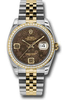 Rolex Steel and Yellow Gold Rolesor Datejust 36 Watch - 52 Brilliant-Cut Diamond Bezel - Brown Floral Arabic Dial - Jubilee Bracelet - 116243 brfaj