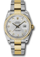 Rolex Steel and Yellow Gold Rolesor Datejust 36 Watch - 52 Diamond Bezel - Silver Diamond Dial - Oyster Bracelet - 116243 sdo