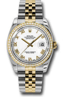 Rolex Steel and Yellow Gold Rolesor Datejust 36 Watch - 52 Brilliant-Cut Diamond Bezel - White Roman Dial - Jubilee Bracelet - 116243 wrj