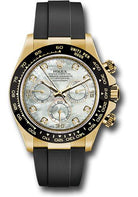 Rolex Yellow Gold Cosmograph Daytona 40 Watch - White Mother-Of-Pearl Diamond Dial - Black Oysterflex Strap - 116518LN mdof