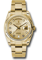 Rolex Yellow Gold Day-Date 36 Watch - Fluted Bezel - Champagne Jubilee Diamond Dial - Oyster Bracelet - 118238 chjdo