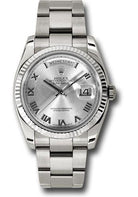 Rolex White Gold Day-Date 36 Watch - Fluted Bezel - Rhodium Roman Dial - Oyster Bracelet - 118239 rro