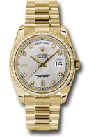 Rolex Yellow Gold Day-Date 36 Watch -  Bezel - Silver Diamond Dial - President Bracelet - 118348 sdp