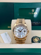 Rolex Day-Date 36 36mm White MOP Diamond-Set Dial Fluted Bezel President Bracelet - 128238