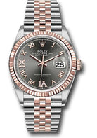 Rolex Steel and Everose Rolesor Datejust 36 Watch - Fluted Bezel - Dark Rhodium Roman Dial - Jubilee Bracelet - 126231 dkrdr69j