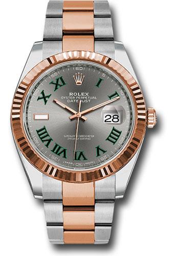 Rolex Steel and Everose Rolesor Datejust 41 Watch - Fluted Bezel - Slate Gray Green Roman Dial - Oyster Bracelet - 126331 Wimbledon