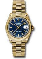 Rolex Yellow Gold Datejust 31 Watch - Domed Bezel - Blue Concentric Circle Index Dial - President Bracelet - 178248 blip