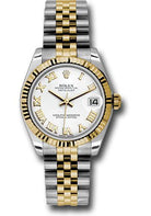 Rolex Steel and Yellow Gold Datejust 31 Watch - Fluted Bezel - White Roman Dial - Jubilee Bracelet - 178273 wrj