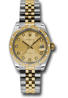Rolex Steel and Yellow Gold Datejust 31 Watch - 24 Diamond Bezel - Champagne Jubilee Diamond Dial - Jubilee Bracelet - 178343 chjdj