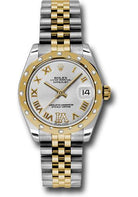 Rolex Steel and Yellow Gold Datejust 31 Watch - 24 Diamond Bezel - Silver Diamond Roman Vi Roman Dial - Jubilee Bracelet - 178343 sdrj
