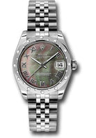 Rolex Steel and White Gold Datejust 31 Watch - 24 Diamond Bezel - Dark Mother-Of-Pearl Roman Dial - Jubilee Bracelet - 178344 dkmrj