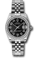 Rolex Steel and White Gold Datejust 31 Watch - 46 Diamond Bezel - Black Concentric Circle Arabic Dial - Jubilee Bracelet - 178384 bkcaj