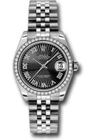 Rolex Steel and White Gold Datejust 31 Watch - 46 Diamond Bezel - Black Sunbeam Roman Dial - Jubilee Bracelet - 178384 bksbrj