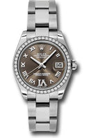 Rolex Steel and White Gold Datejust 31 Watch - 46 Diamond Bezel - Bronze Diamond Roman Vi Roman Dial - Oyster Bracelet - 178384 brdro