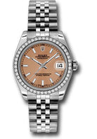 Rolex Steel and White Gold Datejust 31 Watch - 46 Diamond Bezel - Pink Index Dial - Jubilee Bracelet - 178384 pij