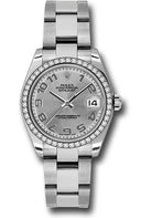 Rolex Steel and White Gold Datejust 31 Watch - 46 Diamond Bezel - Silver Concentric Circle Arabic Dial - Oyster Bracelet - 178384 scao