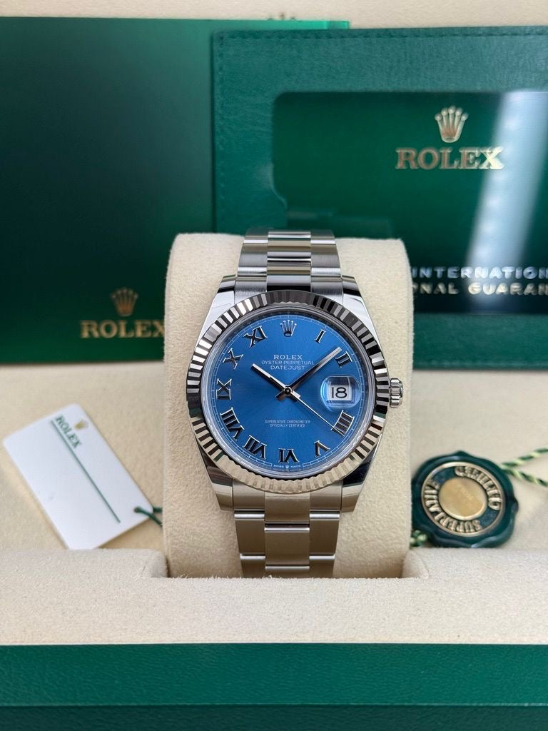 Rolex Steel and White Gold Rolesor Datejust 41 Watch - Fluted Bezel - Blue Roman Dial - Oyster Bracelet - 126334 blro