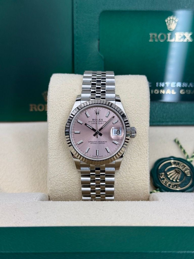 Rolex Steel and White Gold Datejust 31 Watch - Fluted Bezel - Pink Index Dial - Jubilee Bracelet - 278274 pij