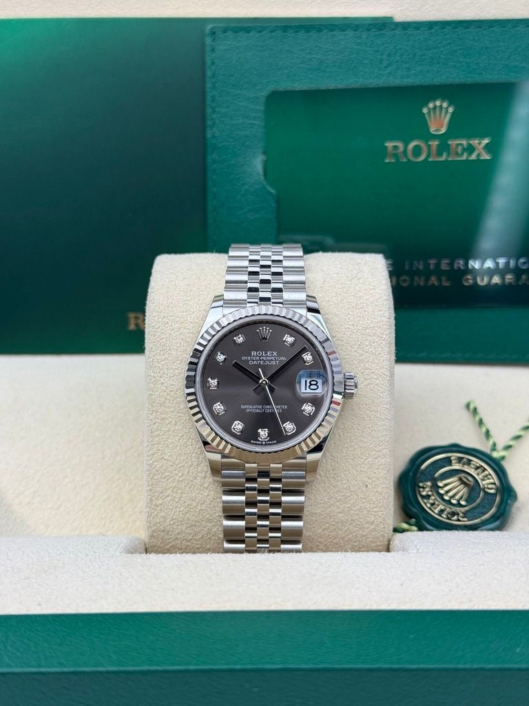 Rolex Steel and White Gold Datejust 31 Watch - Fluted Bezel - Dark Grey Diamond Dial - Jubilee Bracelet - 278274 dkgdj