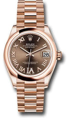 Rolex Everose Gold Datejust 31 Watch - Domed Bezel - Chocolate Diamond Six Dial - President Bracelet - 278245 chodr6p