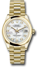 Rolex Yellow Gold Datejust 31 Watch - Domed Bezel - Mother-of-Pearl Diamond Dial - President Bracelet - 278248 mdp